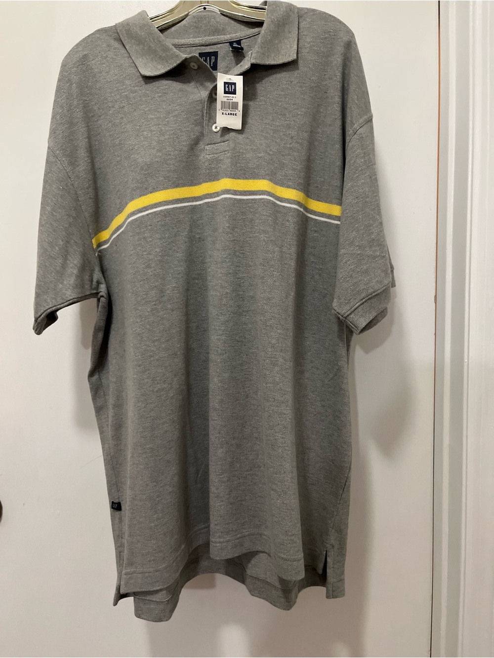 GAP Men’s Gray Polo with Yellow and White Chest Stripe